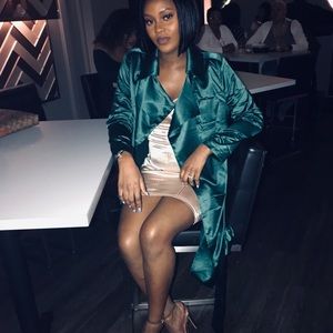 Fashion Nova Green Satin Duster